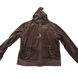 Tek Gear ‎ Women's Velour Zip Up Hoodie Jacket  Brown Size L Casual Comfort